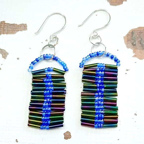 Beaded Ring & Earring Set, Rainbow Metallic Seed Bead Jewelry, 2 PC - Picture 2 of 8